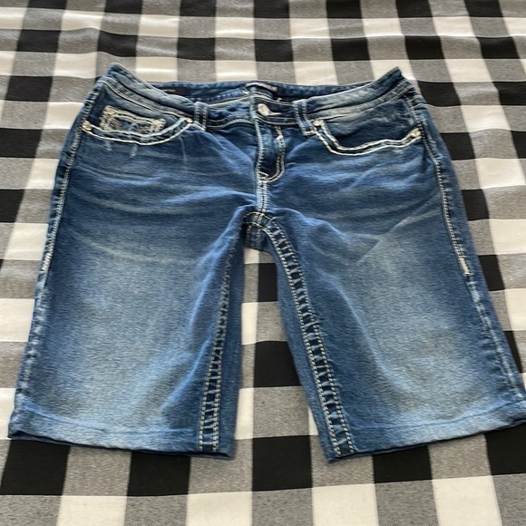 Vigoss Heritage Fit Long Bermuda Jean Shorts Size 10 x 11 Thick Stitch Metallic